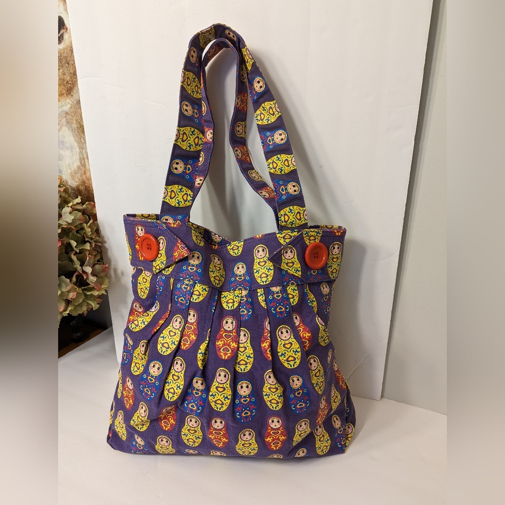 Stacking doll inspired canvas tote